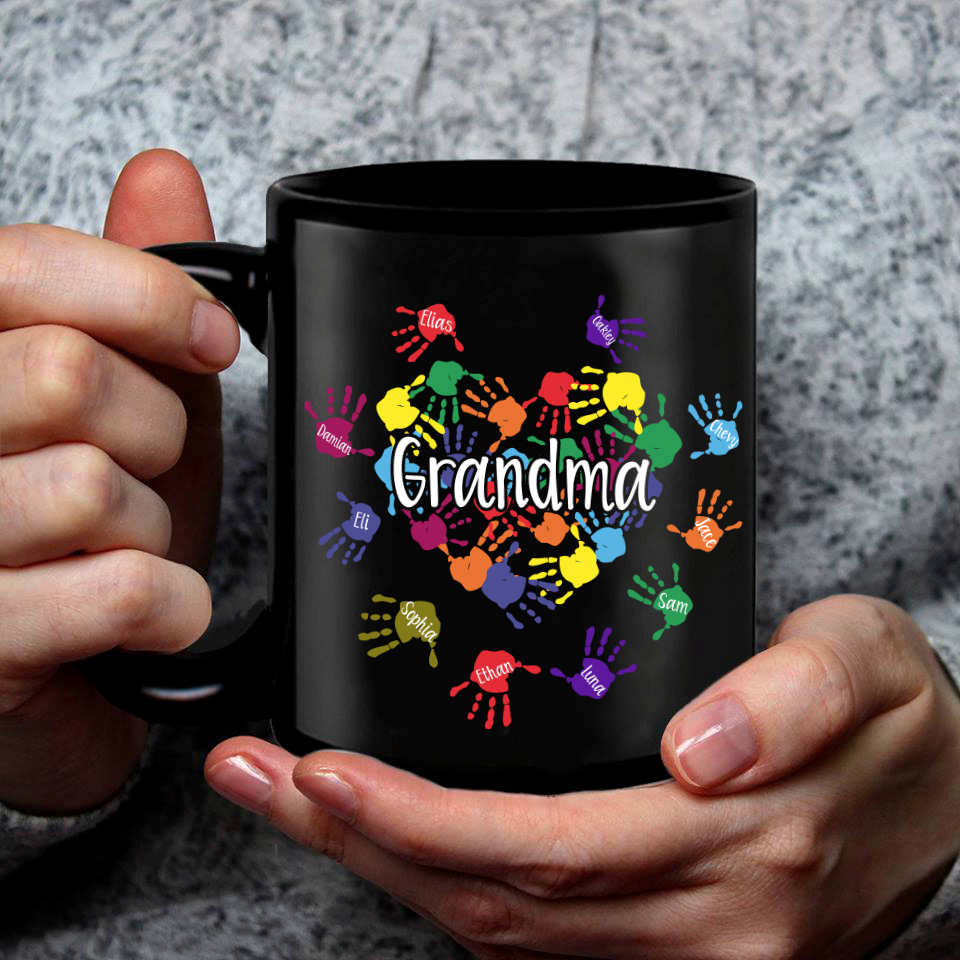 Grandma And Grandkids Heart Colorful Hands Art Mug