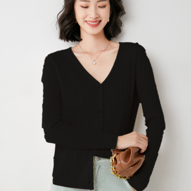 Spring Autumn Women’s Cardigan Medium Thick Knit Sweater Versatile Top Korean V-neck Pit Strip Loose Long Sleeve Jacket Casual alx