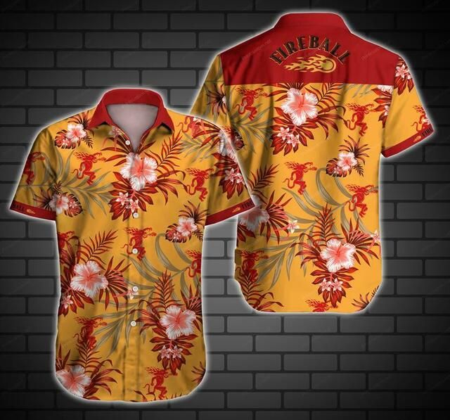 Fireball Cinnamon Whisky Hawaii Graphic Print Short Sleeve Hawaii Casual Shirt Ha87992