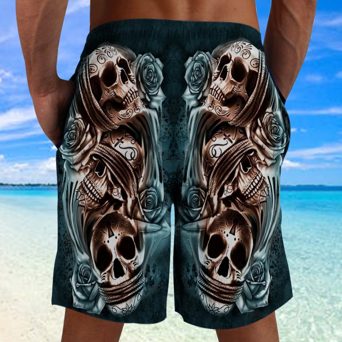 Skull See No Evil Hawaii Beach Shorts Colorful S Ha15165