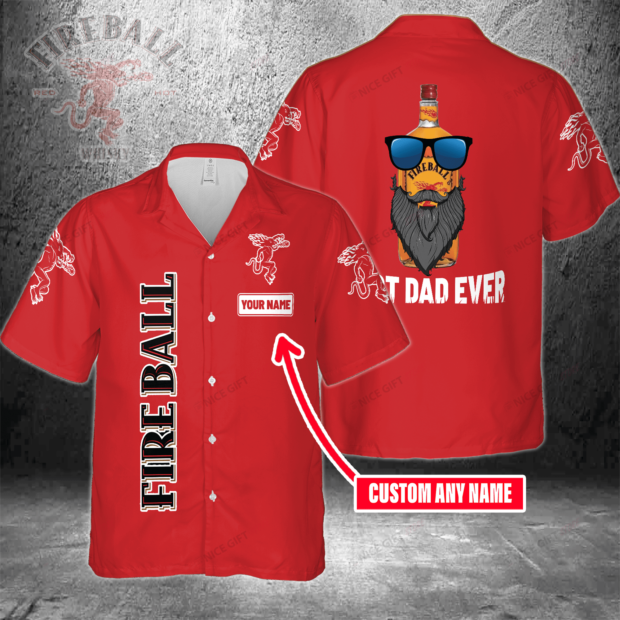 Fireball Cinnamon Whisky Custom Name Best Dad Ever Hawaiian Shirt 3Hs-M0T0