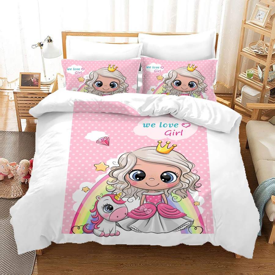 3D Cartoon Girl Unicorn Rainbow Quilt Cover Set Bedding Set Duvet Cover Pillowcases A685 LQH