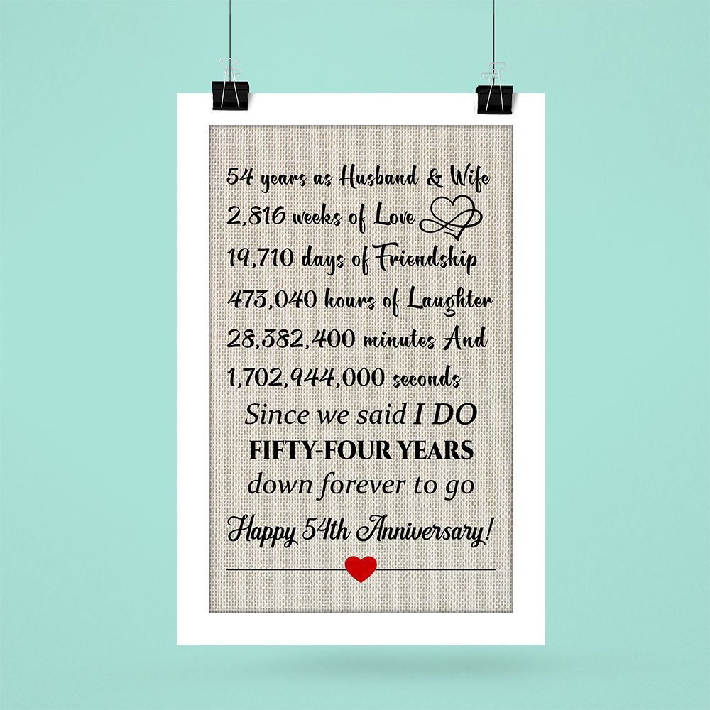 54Th Wedding Anniversary Gifts Poster For Couple, Parents, Wife & Husband, Him, Her