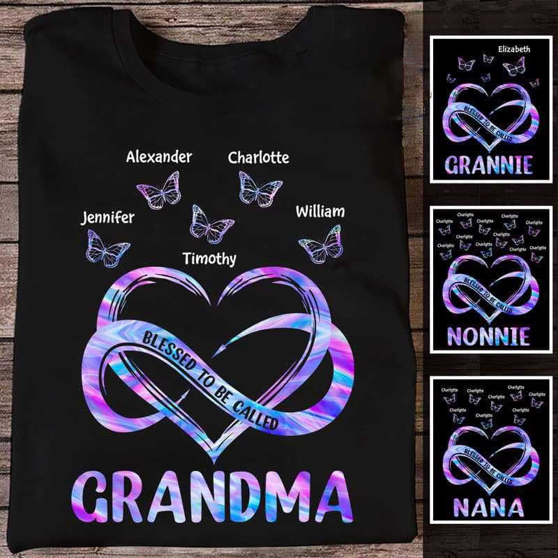 Colorful Heart Infinity Butterfly Grandma Mom Personalized Shirt, Mom Shirt, Mimi Shirt, Nana Shirt