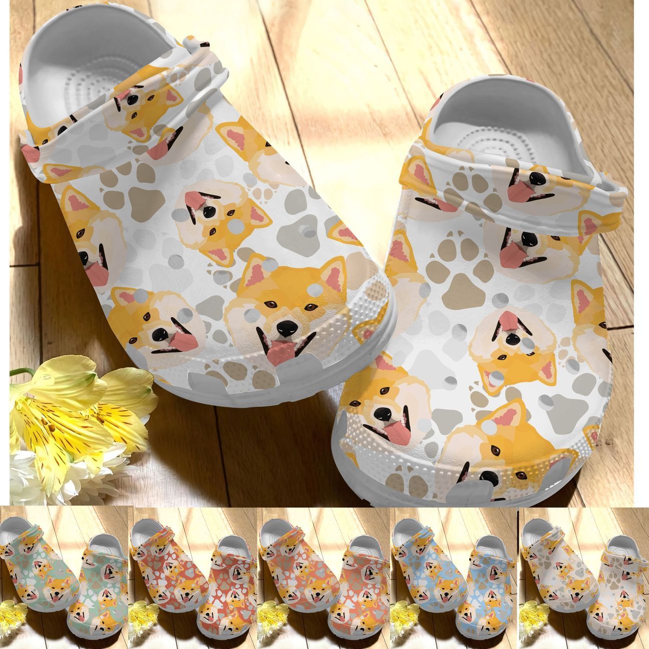 Shiba Inu Personalize Clog, Custom Name, Text, Fashion Style For Women, Men, Kid, Print 3D Whitesole Colorful Pattern