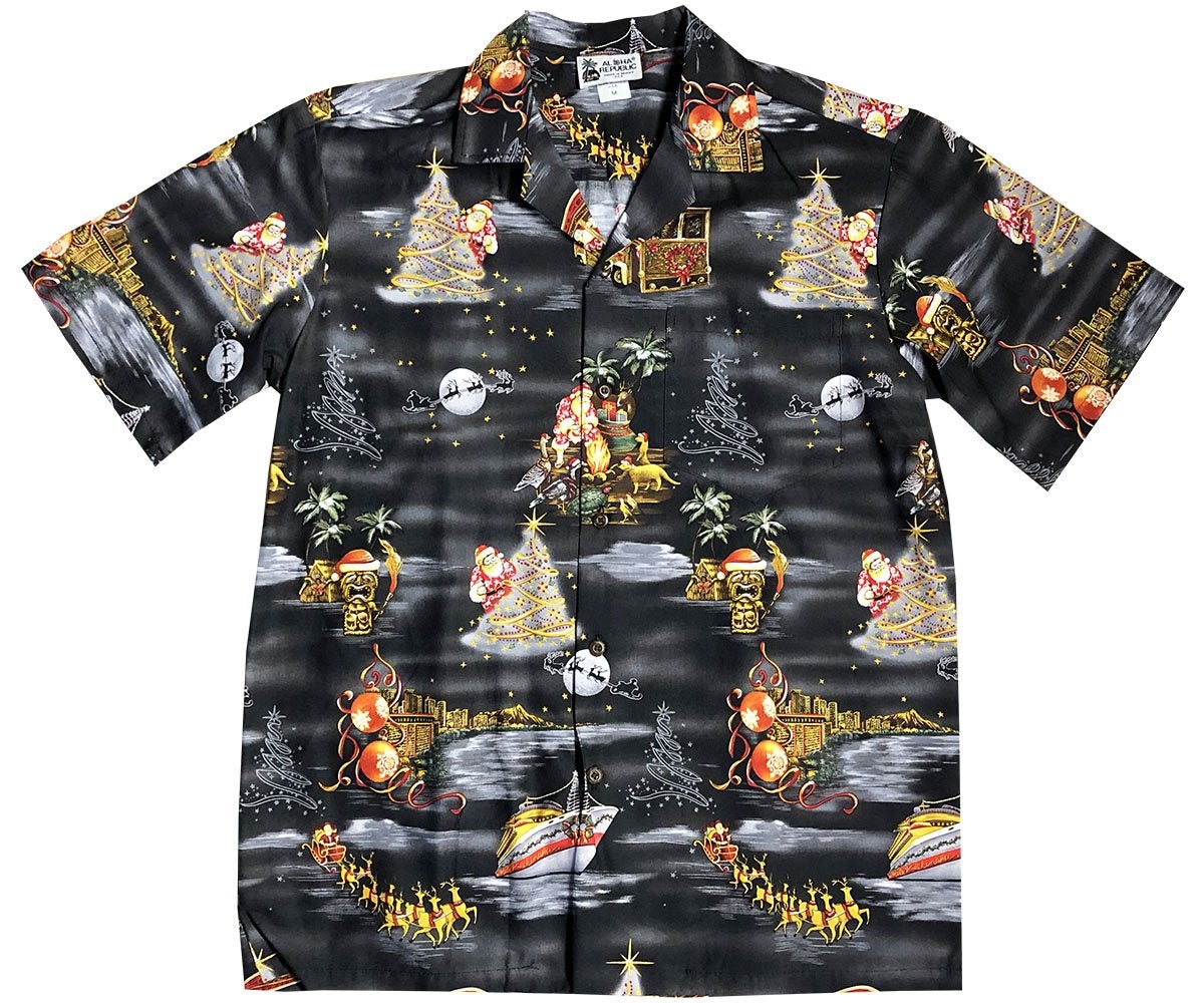 Santa Cruises In Hawaiian Black Summer Shirt Ha10043