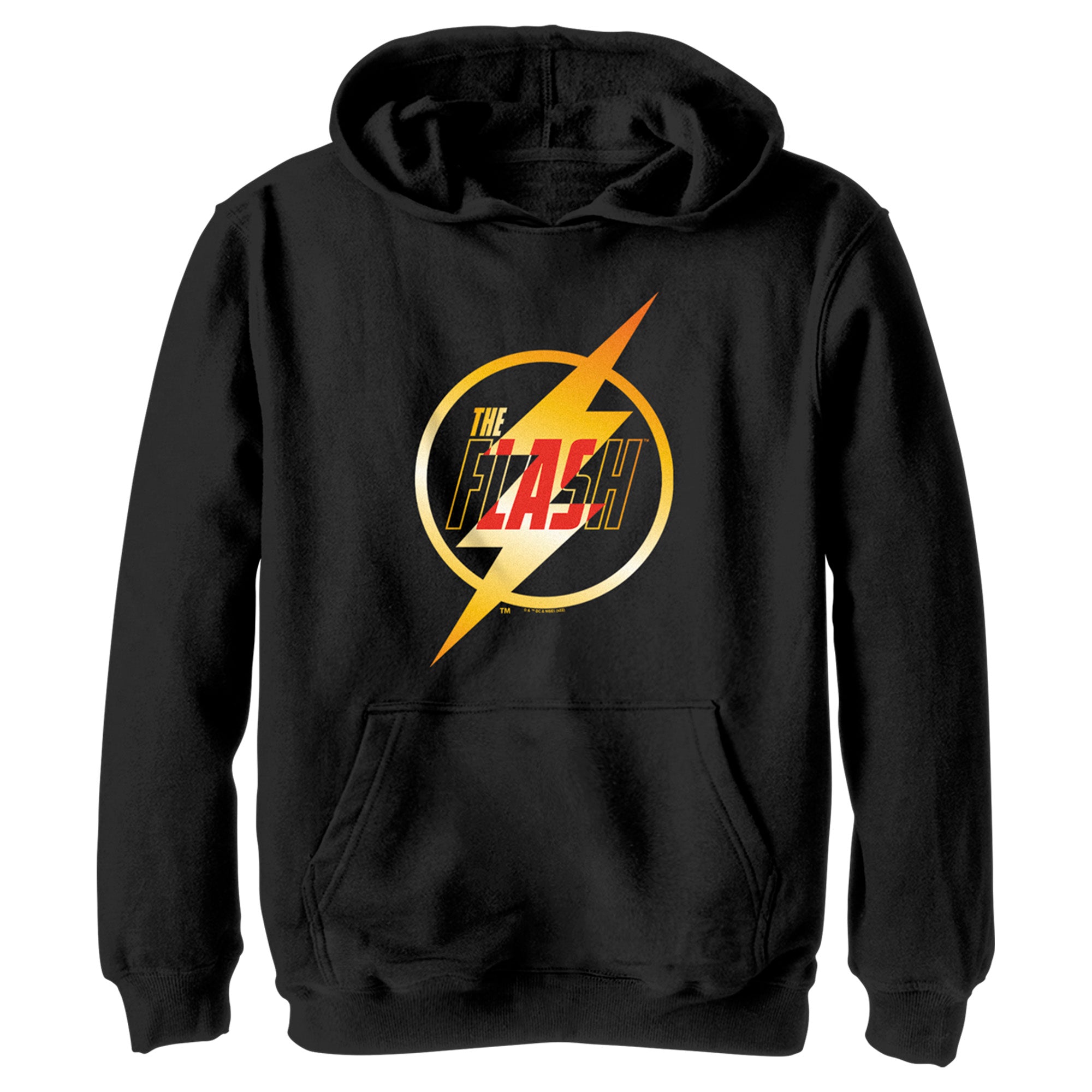 Boy’S The Flash Gold Lightning Emblem Pull Over Hoodie