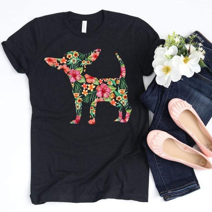 Chihuahua Flower Gift Dog Lovers T-Shirt