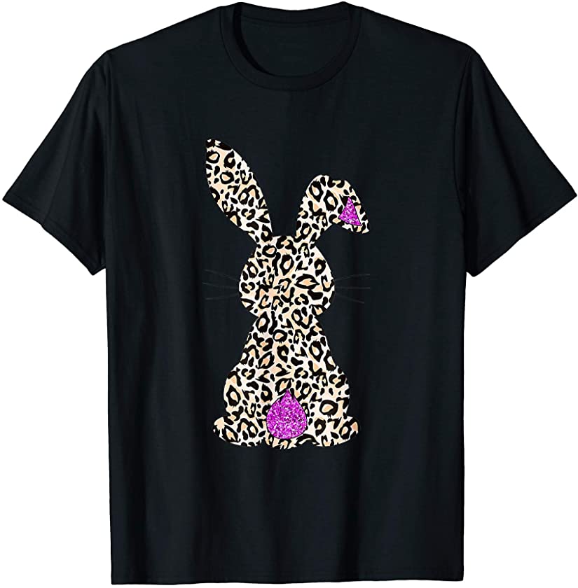 Novelty Easter Bunny Shirt Leopard Bunny Shirt Women Girls T-Shirt