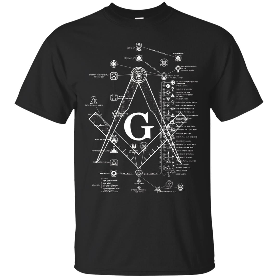 Mens Structure of Freemasonry Square and Compass, Diagram T-Shirt