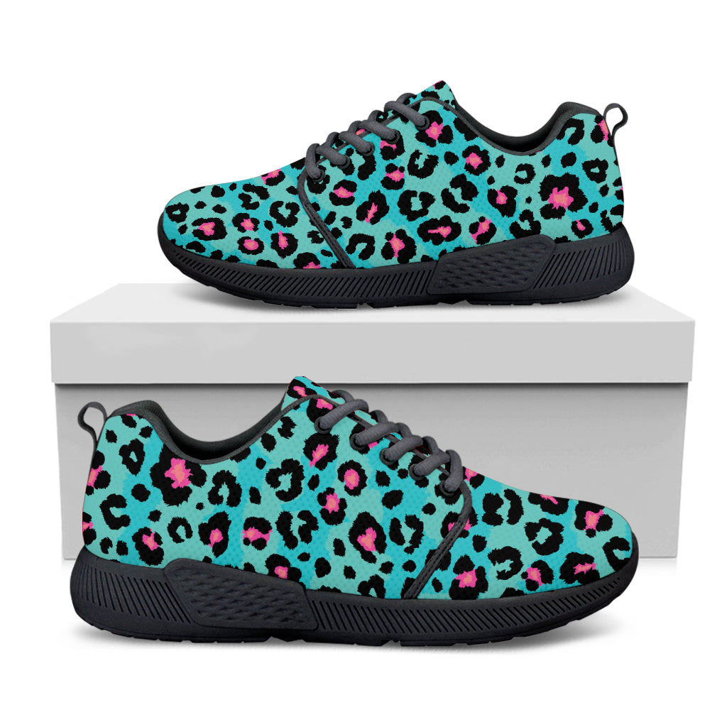 Turquoise And Pink Leopard Print Black Athletic Shoes