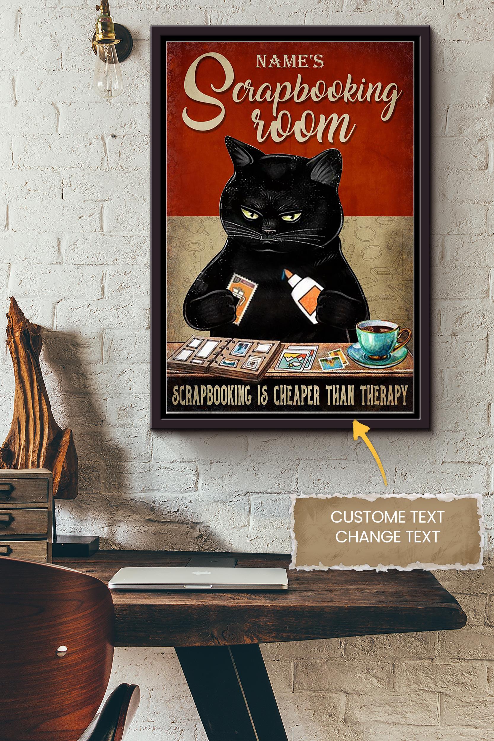 Scrapbooking Room Personalized Poster – Animal Wall Art – Gift For Cat Lover Black Cat Fan Scrapbooking Room Decor Framed Matte Canvas