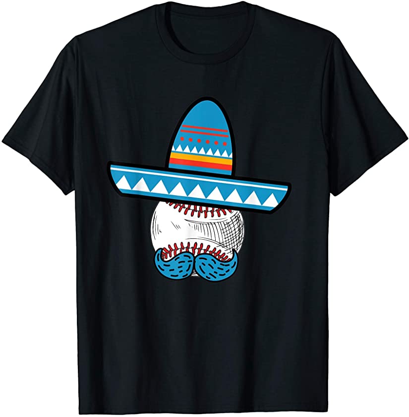 Baseball Cinco De Mayo Funny Sombrero Mexican Mustashe T-Shirt