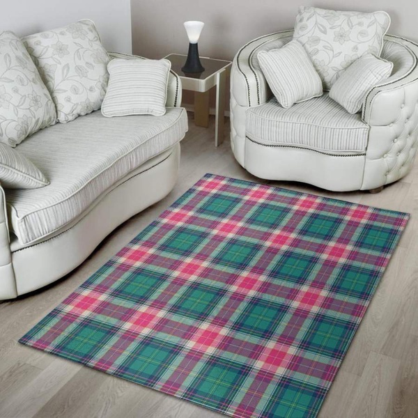 Pink Teal Plaid Tartan Area Rug