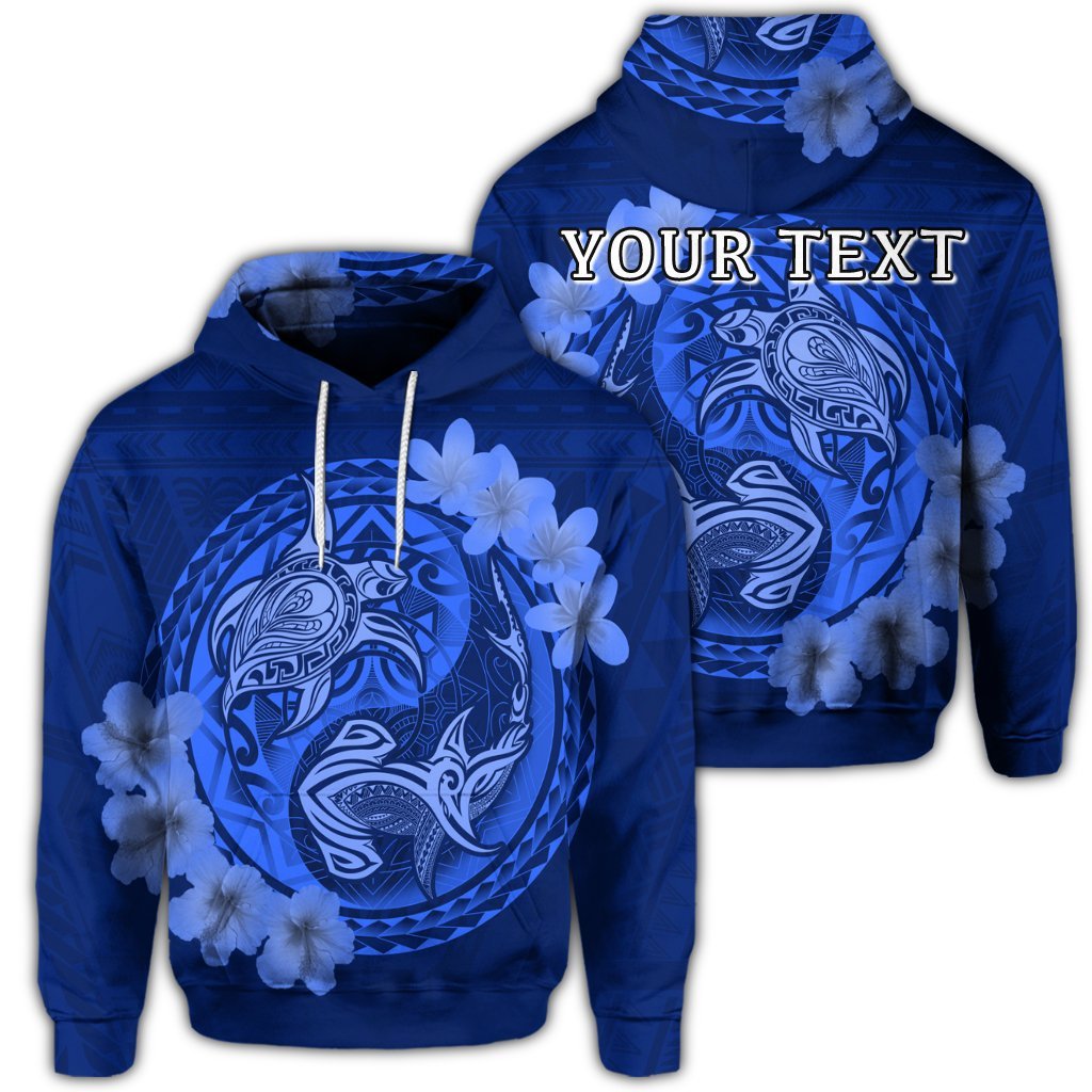 (Personalised) Hawaii Yin Yang Turtle Shark Hibiscus Plumeria Hoodie – Blue – AH – J4R