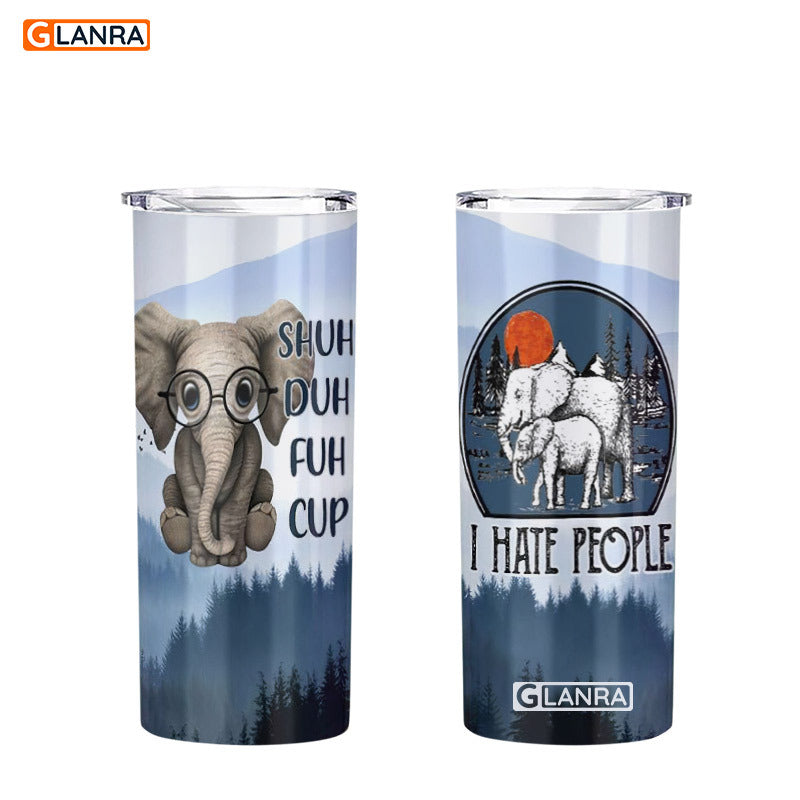 Shuh Duh Fuh Cup I Hate People Skinny Tumbler, Elephant Skinny Tumbler, Glitter Water Bottle, Stainless Steel Tumbler, Metal, Insulated