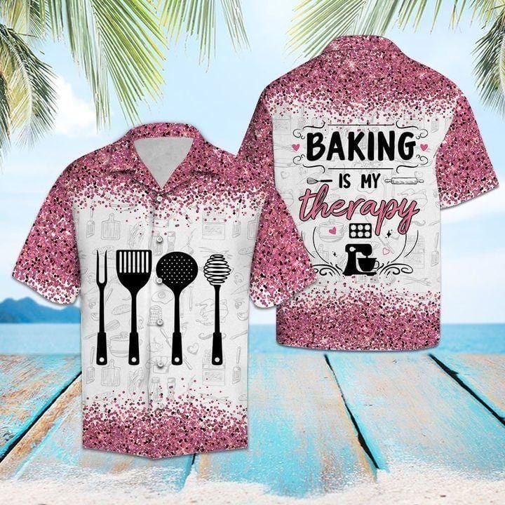 Baking Is My Therapy Aloha Hawaiian Shirt Colorful Short Sleeve Summer Beach Casual Shirt For Men And Women