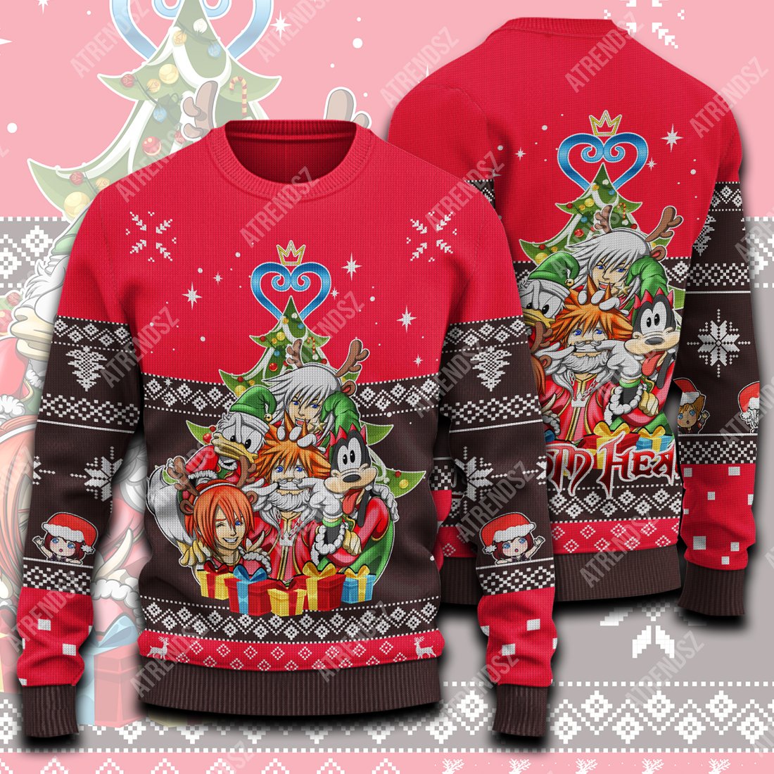 Unifinz Kingdom Hearts Sweater Sora Kairi Riku Donald Goofy Red Ugly Sweater 2022