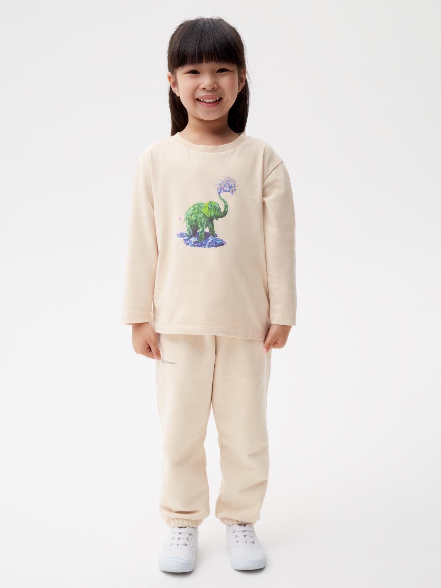 Kid’s Protect The Species Borneo Pygmy Elephant long sleeve t-shirt—sand