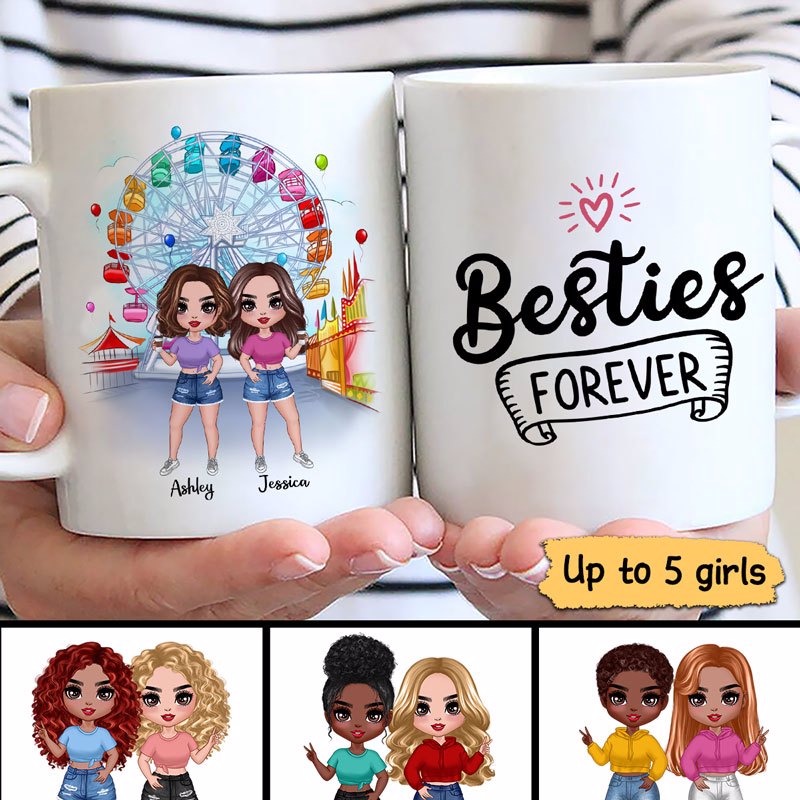 Doll Besties Best Friends In The Amusement Park Personalized Mug