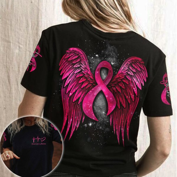Breast Cancer Awareness Cross Heartbeat Heart Pink Ribbon Angel Wings Breast Cancer 3D Clothes