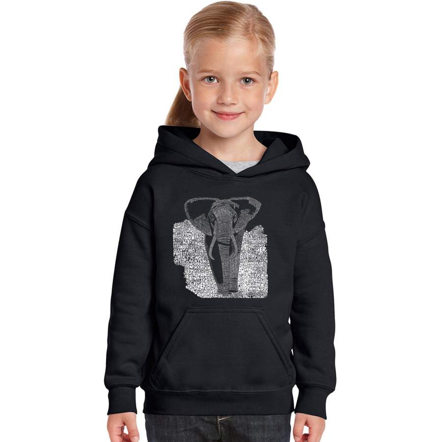 LA Pop Art Girl’s Word Art Hooded Sweatshirt – ELEPHANT