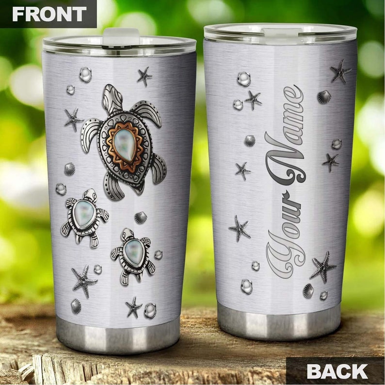 Sea Turtle Pearl Jewelry Style Personalized Tumbler-Unique Tumbler-Birthday Christmas Gift For Turtle Lover