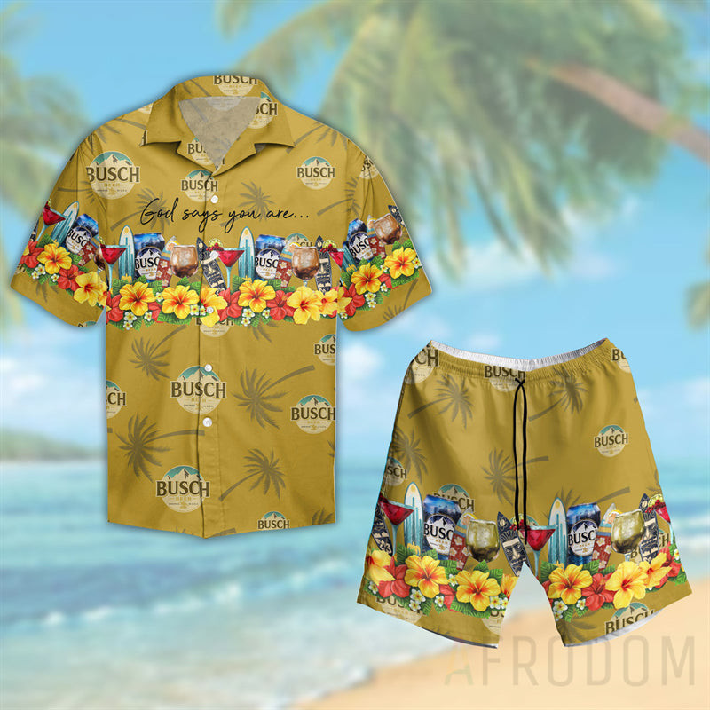 Summer Vibe Busch Beer God Says You Are Hawaii Aloha Shirts Or Beach Shorts Ha34579