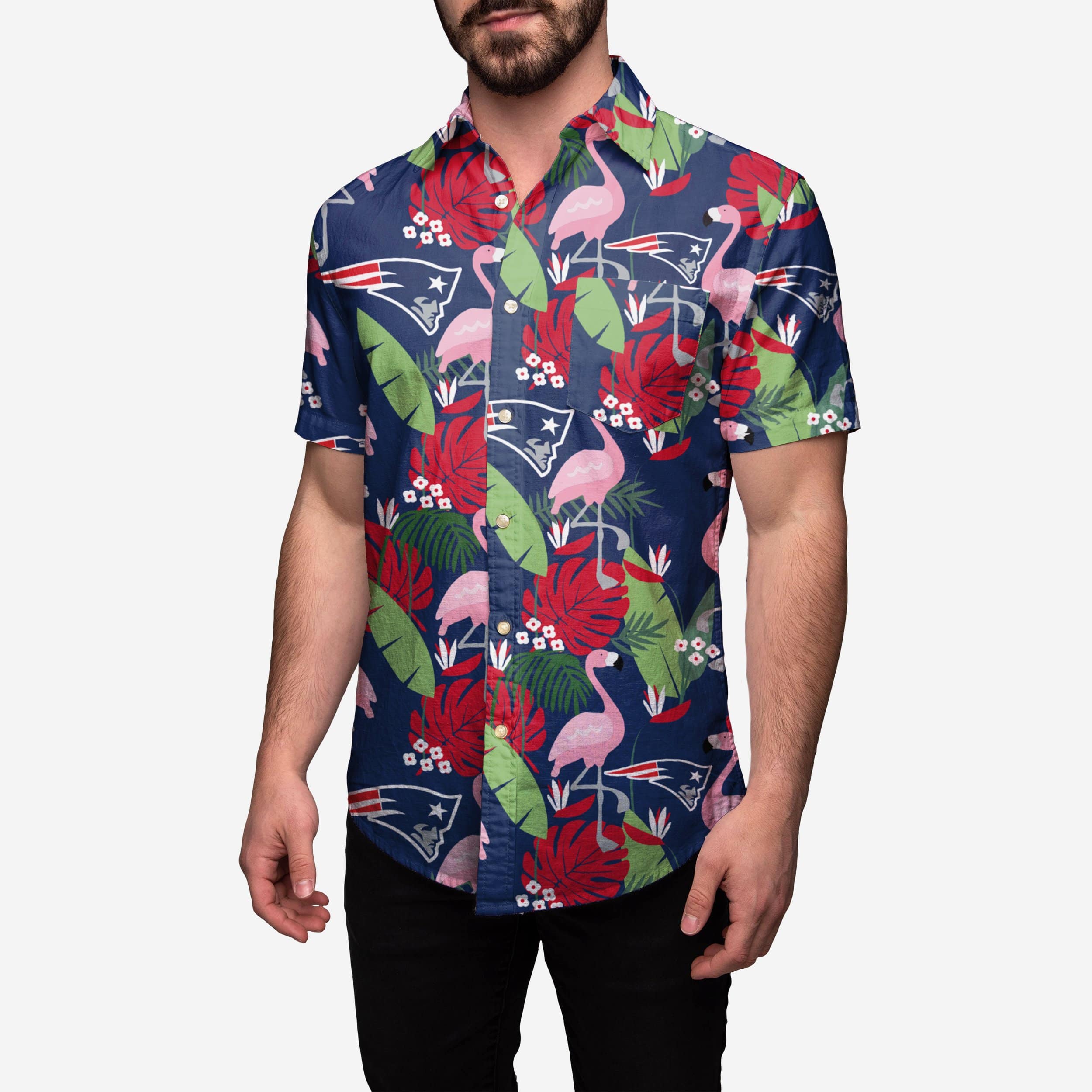 New England Patriots Floral Button Up Shirt