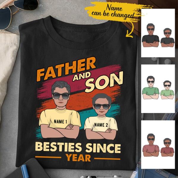 Vintage Father And Son Besties Gift For Father’s Day Custom Style & Name Personalized Shirt