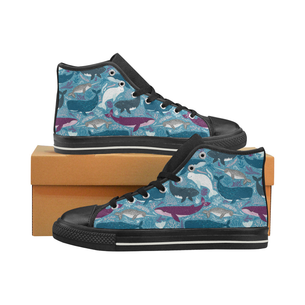 Whale Design Pattern Men’S High Top Canvas Shoes Black Gift For Men Women