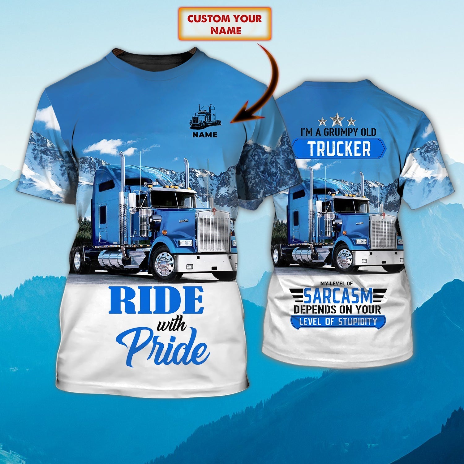 Customized Blue 3D Shirt For Trucker Man, I’M A Grumpy Old Trucker T Shirts