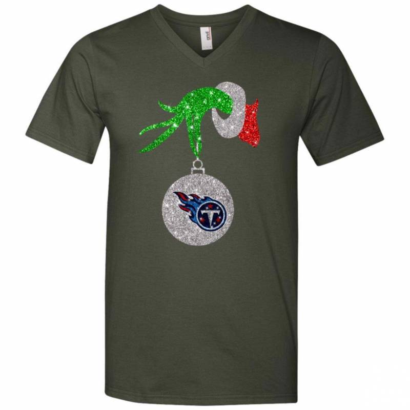 Tennessee Titans Glitter Grinch Monogram Ornament Christmas Gift V-neck T-shirt