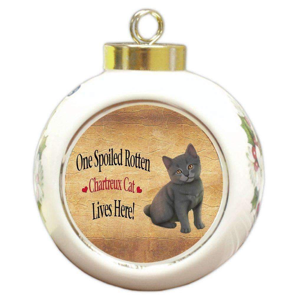 Chartreux Kitten Spoiled Rotten Cat Round Ball Christmas Ornament