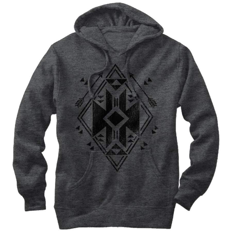 Lost Gods Men’s Geometric Arrow  Lightweight Hoodie Charcoal Heather