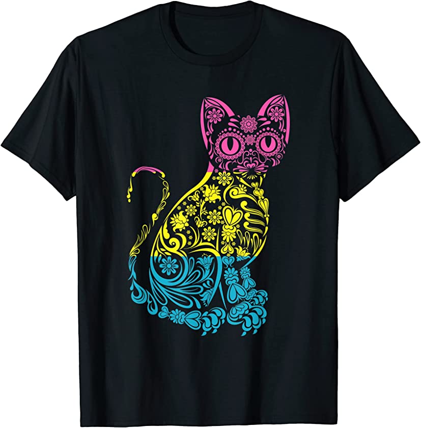 Cat Sugar Skull LGBT-Q Pansexual Pride Pan Flag Color Kitten T-Shirt