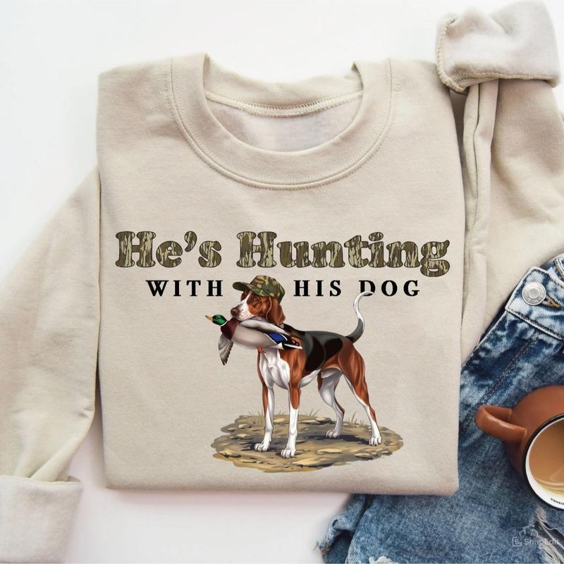 He’s Hunting with His Pharaoh Hound Dog Unisex Crewneck Sweater, Hunting Camo Bottomland Duck Hunt Shirt