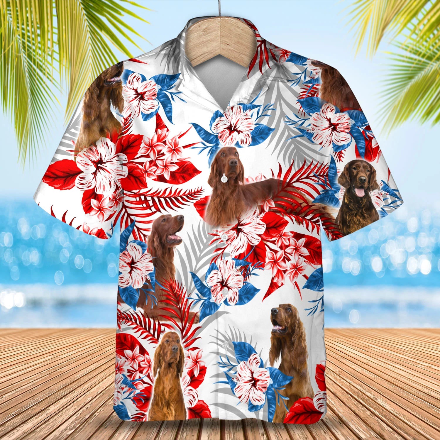 Irish Setter American Flag Hawaii Summer Aloha Men Hawaii Gift For Ha18394