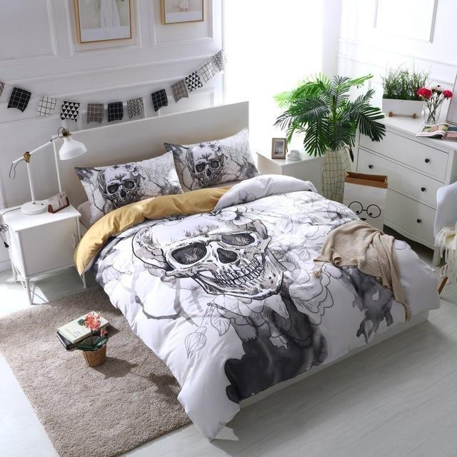 3D Flower Sugar Skull White Bedding Set