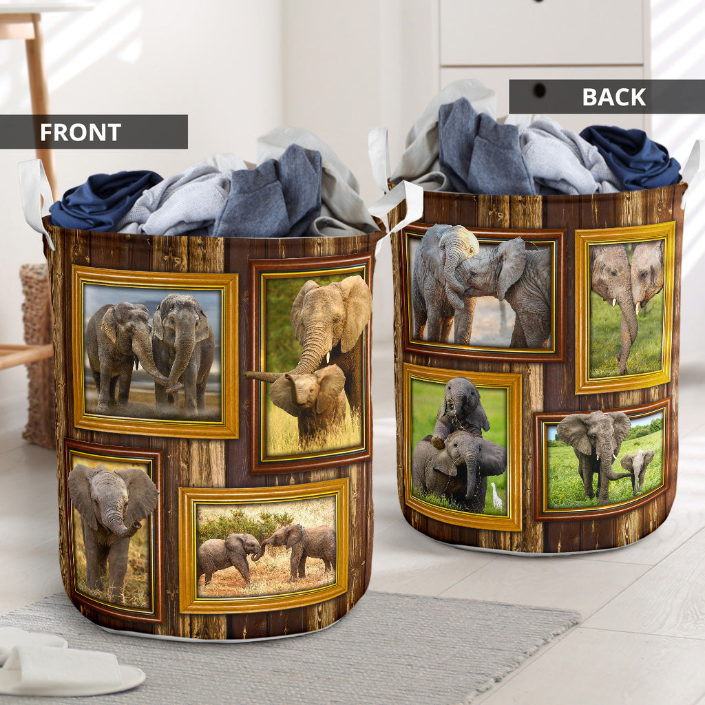 Elephant Vintage Frame Laundry Basket All Over Print Toy Clothes Storage Basket Dirty Clothes Basket