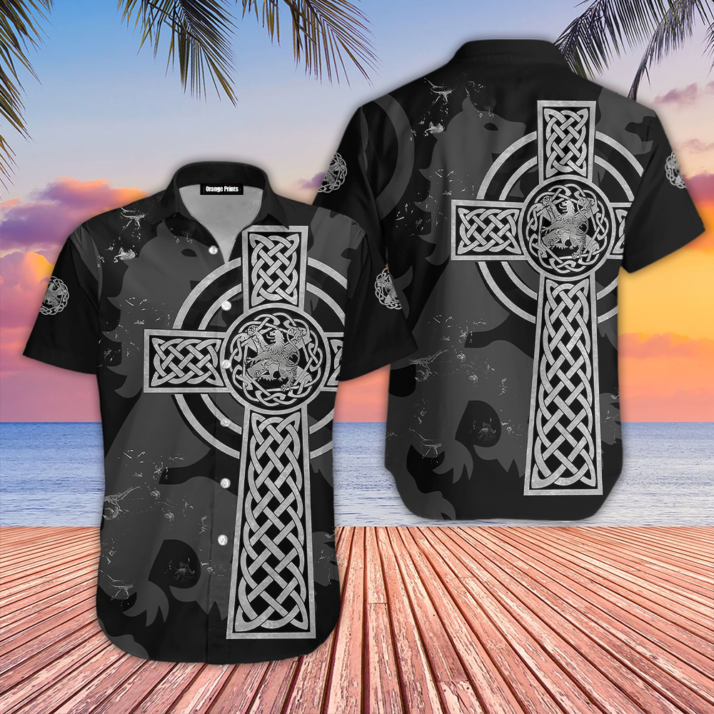 Scottish Lion Celtic Cross Gray Hawaii Shirt For Men Women Ha3181