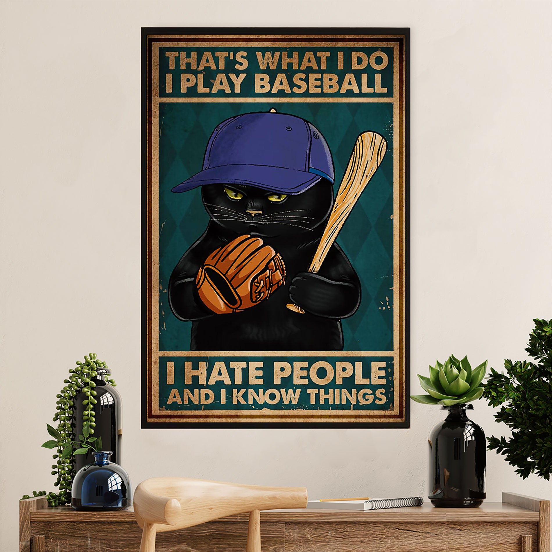 Baseball Poster Prints Wall Art | Hate People Know Things | Home Décor Gift For Baseball Player