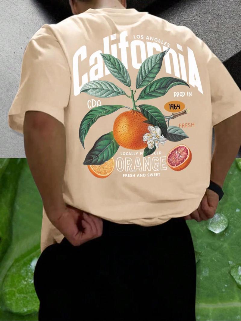 Men’s Letter & Orange Print Round Neck Sleep T-Shirt | Sweatshirt | Hoodie, Regular Fit Casual Soft Comfortable Short Sleeve T-Shirt for Daily Wear, Men’s Sleepwear & Loungewear for All Seasons