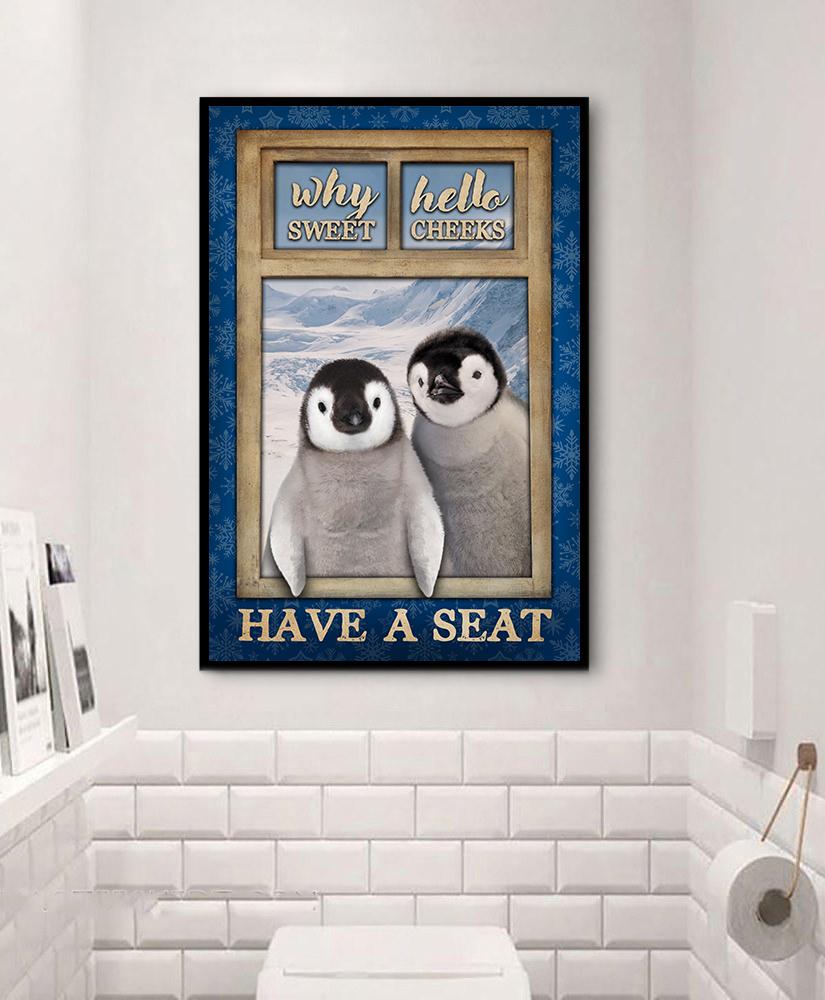 Penguin Window Why Hello Sweet Cheeks Canvas Prints Poster Wall Art Decor