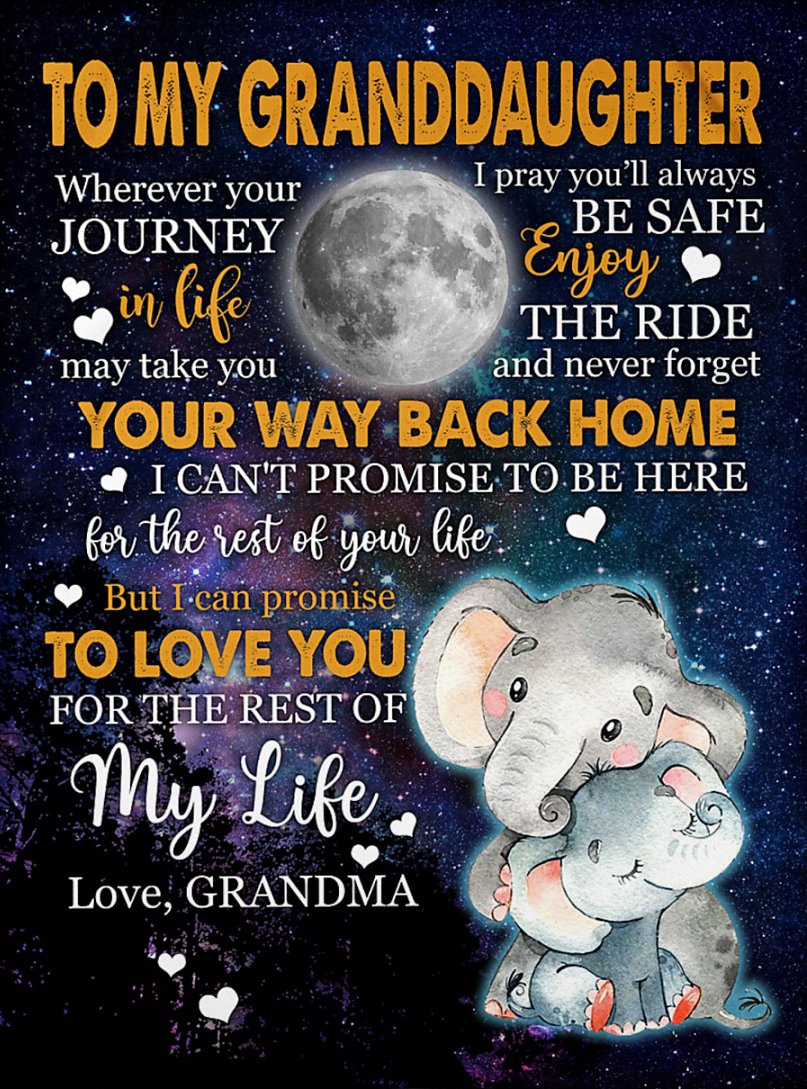 To My Granddaughter Fleece Blanket, Personalized Birthday Gift For Granddaughter From Grandma Blanket, Elephants Galaxy Blanket