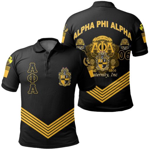 Alpha Phi Alpha Est 1906 Crest Old Gold And Black Polo Shirt