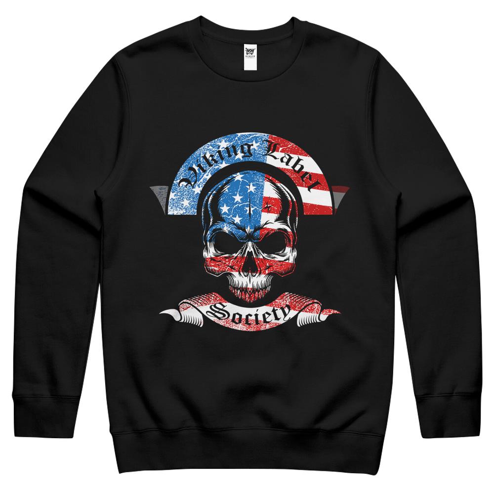 Viking Label Society American Flag Skull Crewneck Sweatshirt