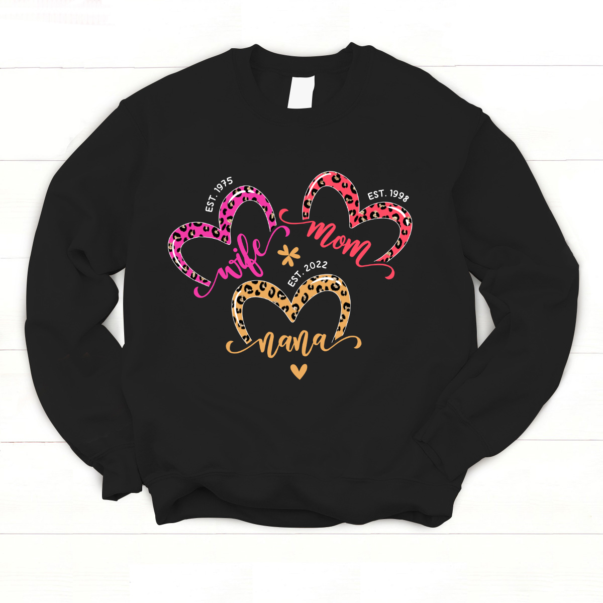 Personalized Wife Mom Nana Est Heart Leopard Mother’S Day Sweatshirt