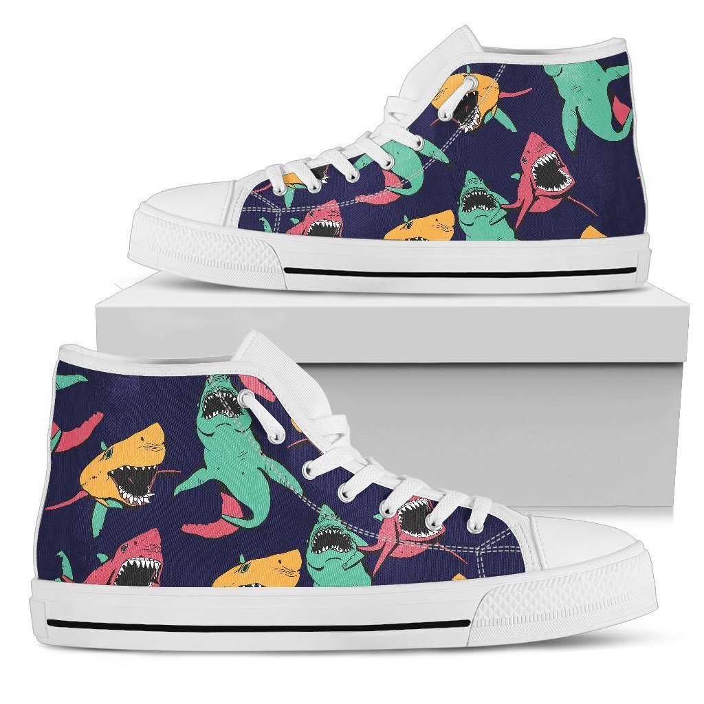 Shark Bite Pattern High Top Personalized Shoes Custom Name, Text For Women, Men