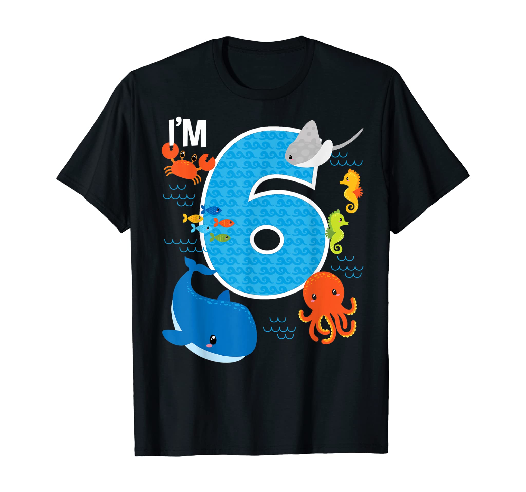 Kids 6 Year Old Birthday Whale Fish Sea Bday Boys and Girls T-Shirt